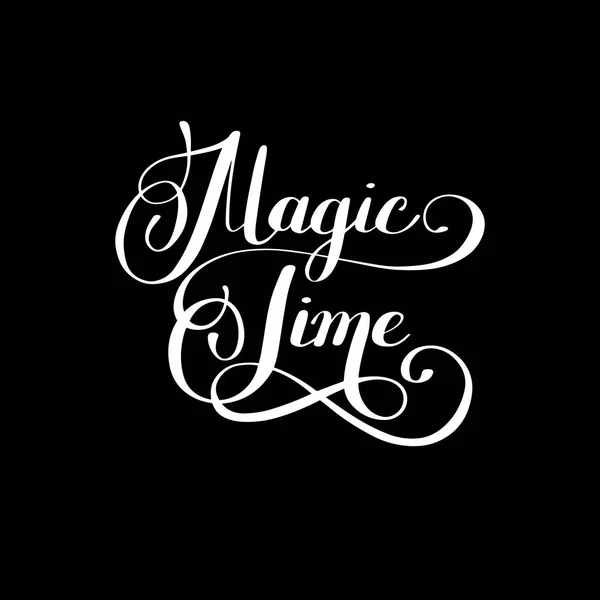 Magische tijd zwart-wit hand belettering inscriptie — Stockvector