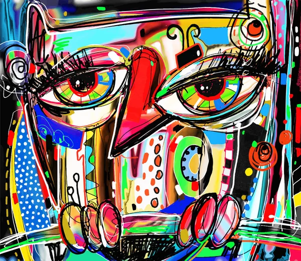 Original abstract digital painting artwork of doodle owl — Stock Vector