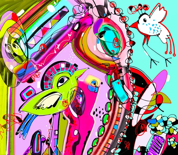 Oorspronkelijke unieke abstracte digitale hedendaagse kunst poster wit — Stockvector
