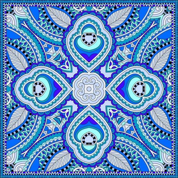 Pañuelo de cuello de seda azul o diseño de patrón cuadrado de pañuelo en ukrain — Vector de stock