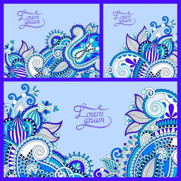 Conjunto de fundo azul floral, modelo de design de quadro para cartão — Vetor de Stock