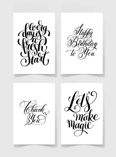 Conjunto de cuatro letras manuscritas en blanco y negro cita positiva — Vector de stock