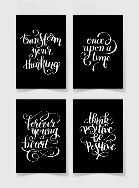 Lot de quatre lettres manuscrites noir et blanc citation positive — Image vectorielle