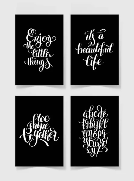 Lot de quatre lettres manuscrites noir et blanc citation positive — Image vectorielle