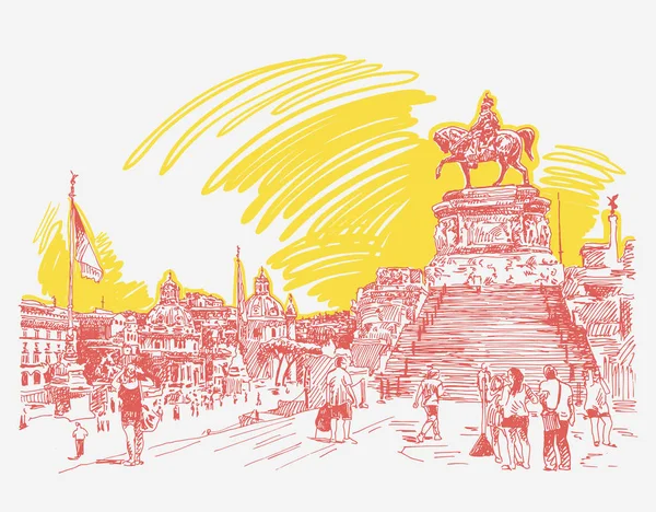 素描手绘威尼斯广场在罗马-坛的脂肪 — 图库矢量图片