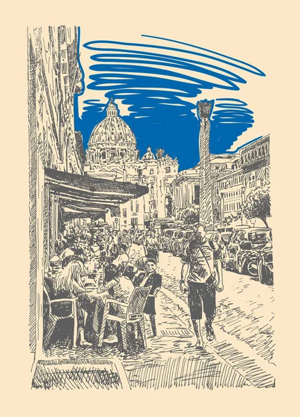 Originele schets hand tekening van beroemde stadsgezicht van Rome Italië — Stockvector