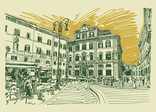 Croquis original dessin à la main de Rome Italie célèbre paysage urbain — Image vectorielle