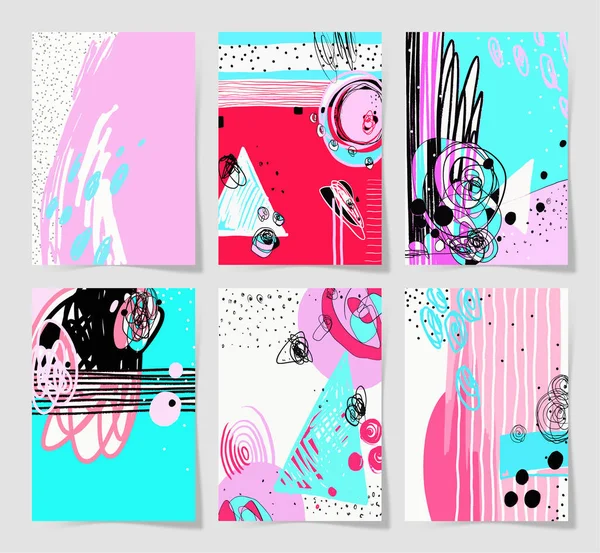 Ensemble de 6 moderne abstrait numérique peinture contemporaine à la mode — Image vectorielle