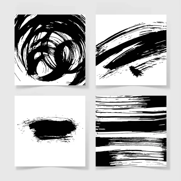 Set of four black ink brushes grunge pattern, hand drawing backg — Stock Vector