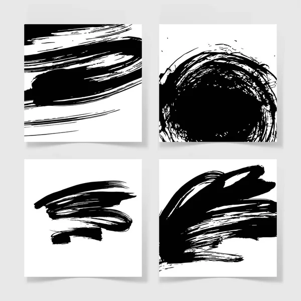 Set di quattro pennelli inchiostro nero grunge pattern, mano disegno backg — Vettoriale Stock