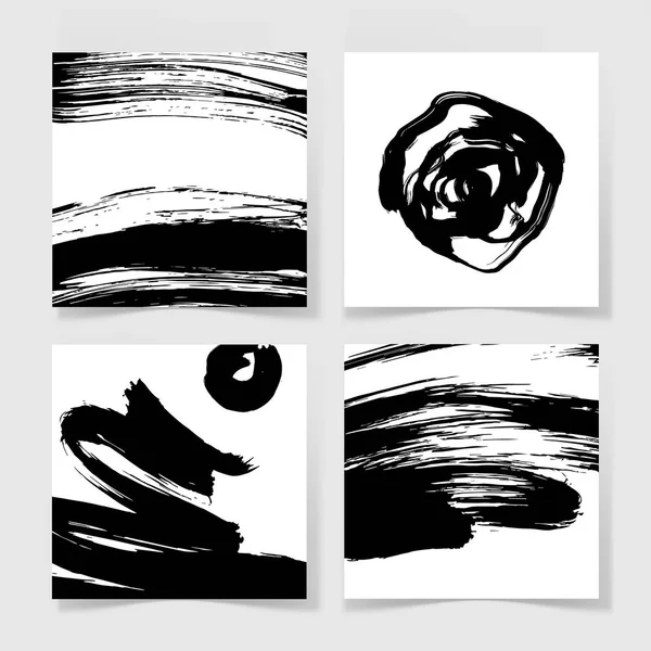 Set van vier zwarte inkt borstels grunge vierkante patroon — Stockvector