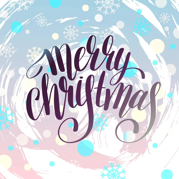 Merry christmas handgeschreven kalligrafie met sneeuwvlokken greetin — Stockvector