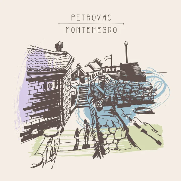 Original Sepia Tusche Skizze Zeichnung der antiken Festung in Petrovac mo — Stockvektor