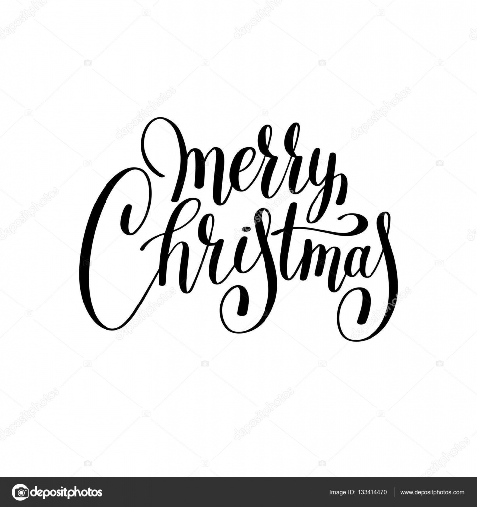 Merry christmas czarno biaÅ‚y napis odrÄ™czny napis wakacje frazÄ™ transparent Typografia z pÄ™dzla skrypt kaligrafia wektor ilustracja — Wektor od karakotsya