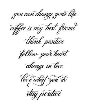 black and white handwritten positive quote set, modern calligrap clipart