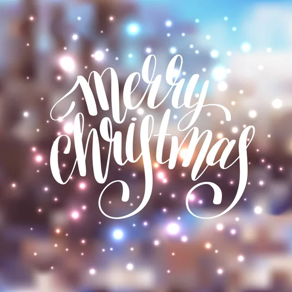 Hand bokstäver skrivna merry christmas holiday offert på blur lan — Stock vektor
