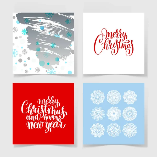 Verzameling kerst decoratie achtergrond, sneeuwvlok en handwritte — Stockvector