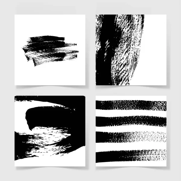 Set of four black ink brushes grunge square pattern, hand drawin — Stock Vector