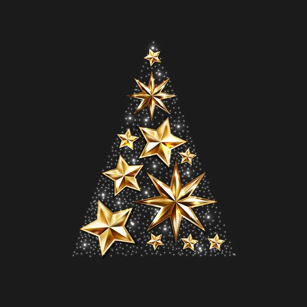 Estrellas de oro árbol de Navidad a la tarjeta de felicitación de vacaciones de invierno, poste — Vector de stock