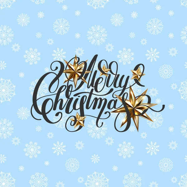 Design invernale con luci natalizie, stelle dorate e scritte a mano — Vettoriale Stock
