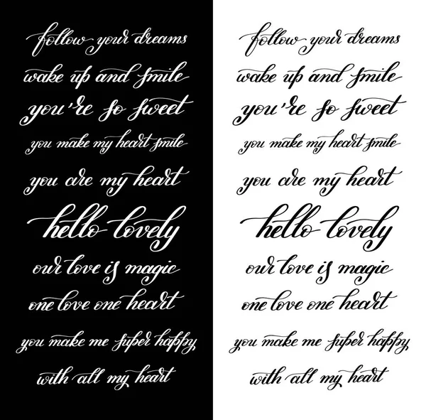 Ensemble de citations positives manuscrites noir et blanc, calligrap moderne — Image vectorielle