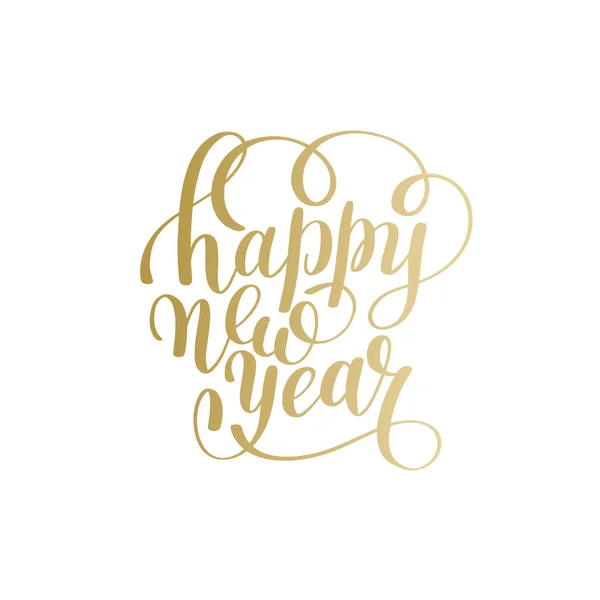 Felice anno nuovo mano lettering congratularsi con il logo dell'iscrizione in oro — Vettoriale Stock