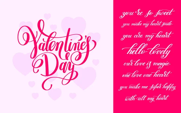 Día de San Valentín escrito a mano juego de letras de amor a la tarjeta de felicitación , — Vector de stock