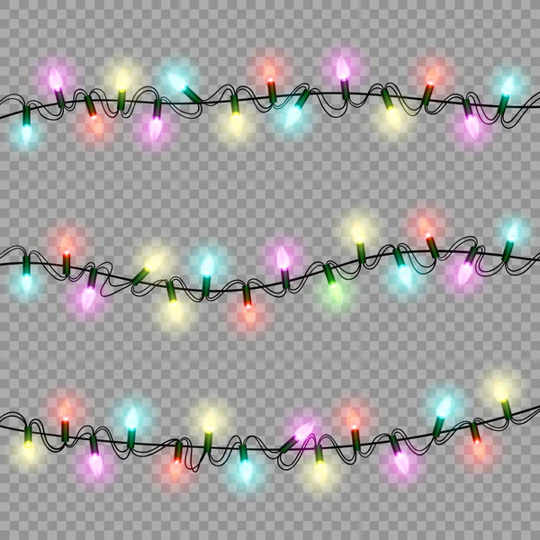 Lumières de Noël guirlande lumineuse isolé design réaliste elem — Image vectorielle