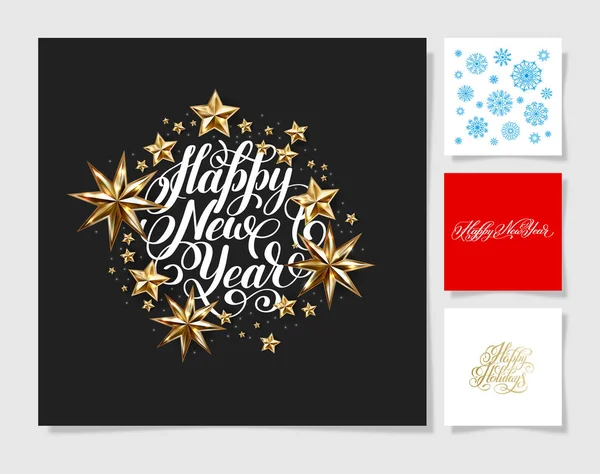 Verzameling kerst decoratie achtergrond, sneeuwvlok en handwritte — Stockvector