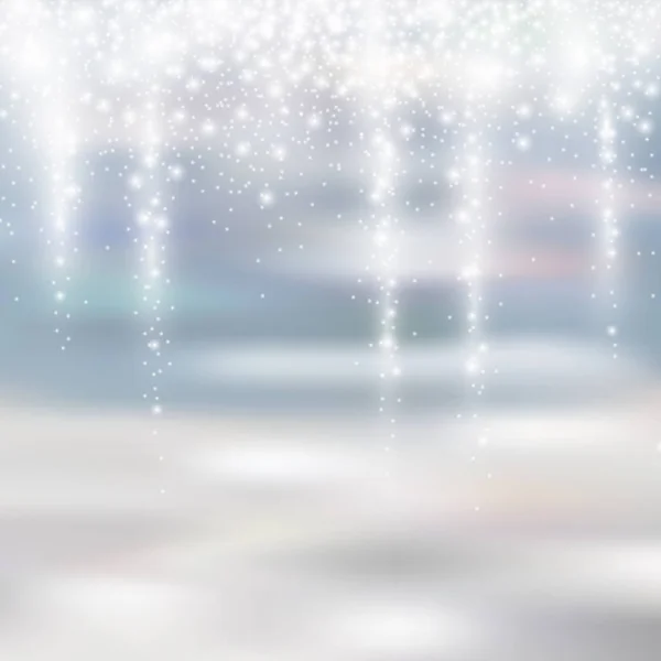 Luz prata e branco fundo de Natal com neve de gelo — Vetor de Stock