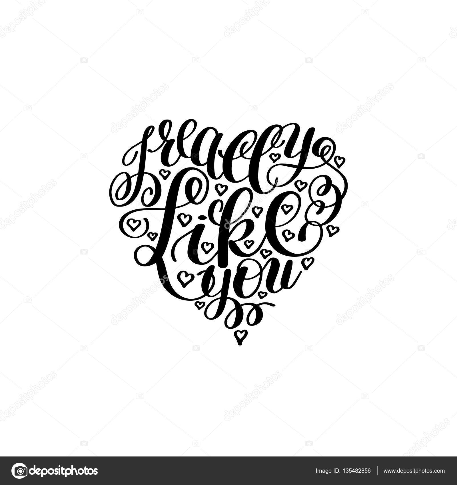 Tu me plais vraiment. Lettre d’amour sur la forme de coeur, texte anglais main — Image