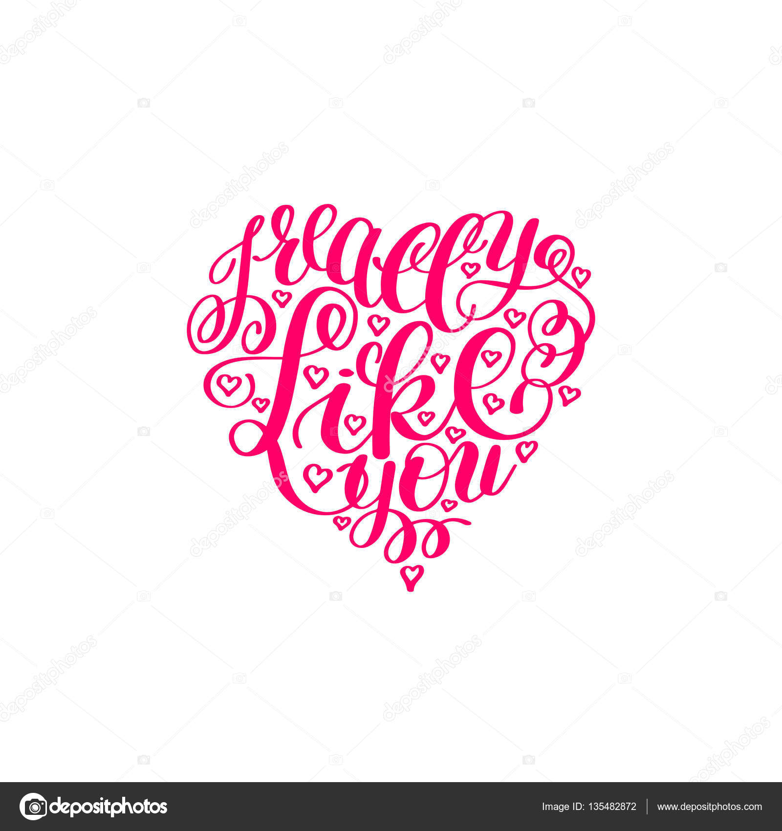 i really like you love letter on heart shape text english hand