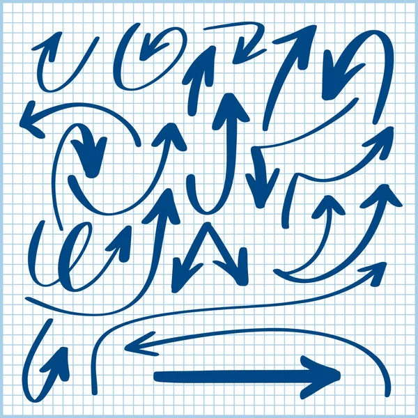 Conjunto de mão desenho isolado coleção de setas na folha forrada — Vetor de Stock