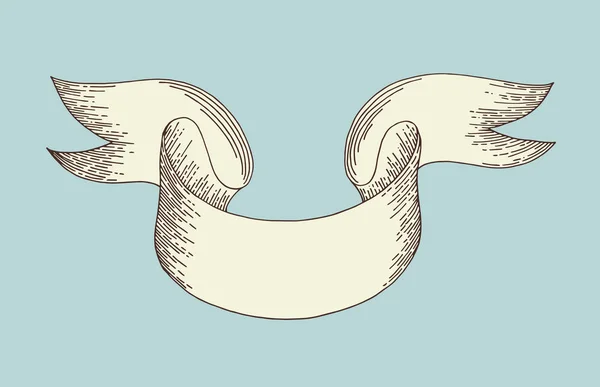 古いビンテージ スタイル デザイン要素を彫刻で図面のリボンを手します。 — ストックベクタ