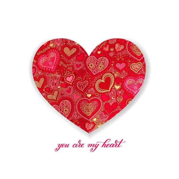 Você é meu projeto da caligrafia do coração com forma vermelha do coração do papel —  Vetores de Stock