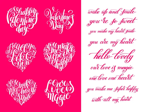 Set van gelukkige valentines dag handgeschreven belettering vakantie ontwerp — Stockvector