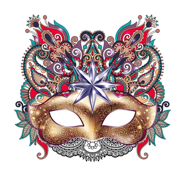 3d ouro venetian silhueta máscara de carnaval com penas ornamentais — Vetor de Stock