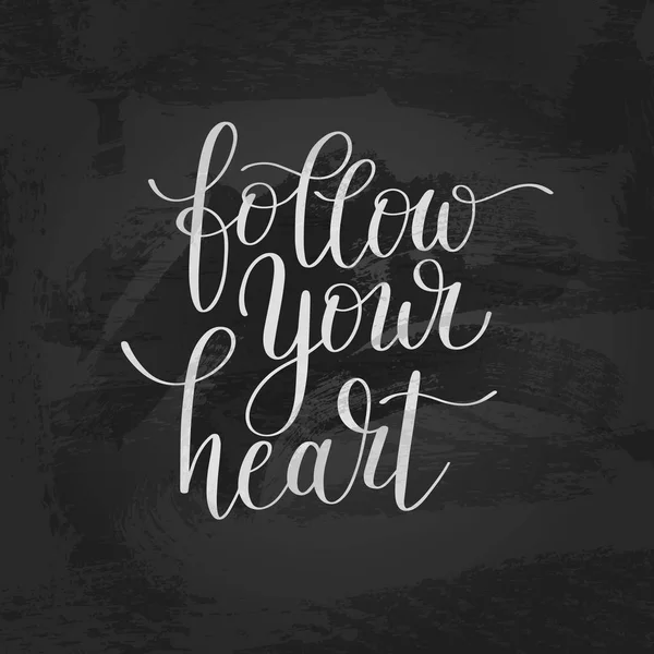 Ακολουθήστε σας γράμματα μελάνι μαύρο και άσπρο επιγραφή καρδιά — Διανυσματικό Αρχείο