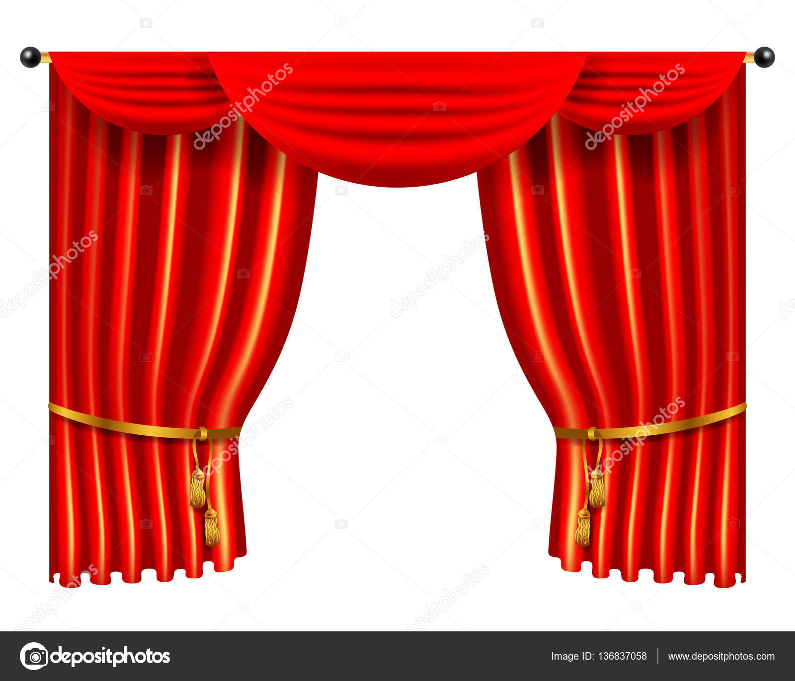 3D rood luxe zijden gordijn, realistische interieur velours ... 3D rood luxe zijden gordijn, realistische interieur velours ...