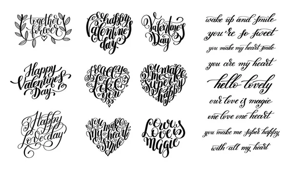 Conjunto de feliz dia dos namorados manuscrito lettering feriado design — Vetor de Stock