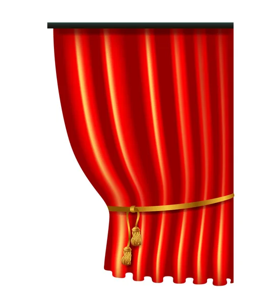 3D kırmızı lüks ipek perde, gerçekçi iç dekorasyon kadife — Stok Vektör