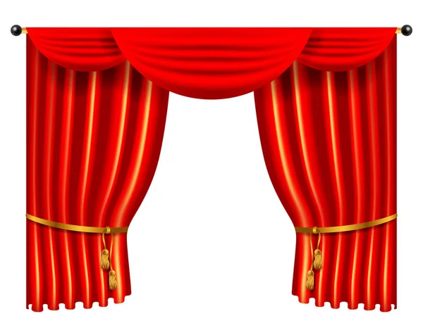 3d 红色豪华丝绸窗帘，现实室内装饰天鹅绒 — 图库矢量图片