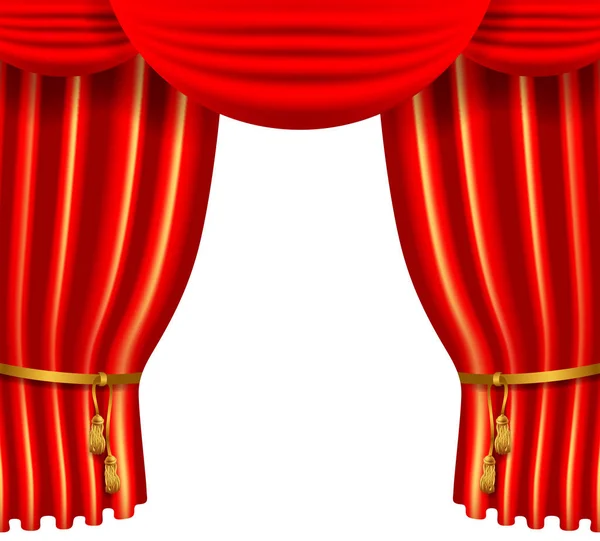 3d червона розкішна шовкова завіса, реалістичне оздоблення інтер'єру оксамитом — стоковий вектор