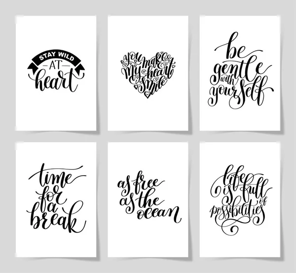 Set of 6 hand written lettering positive inspirational quote — Stock Vector