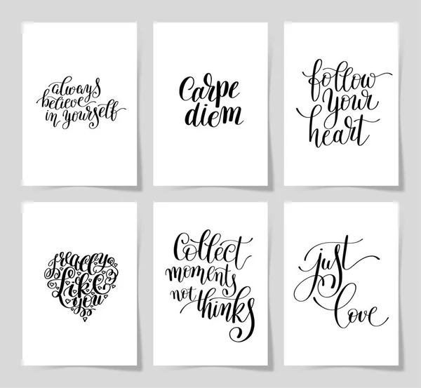 Conjunto de 6 letras escritas a mano cita inspiradora positiva — Vector de stock