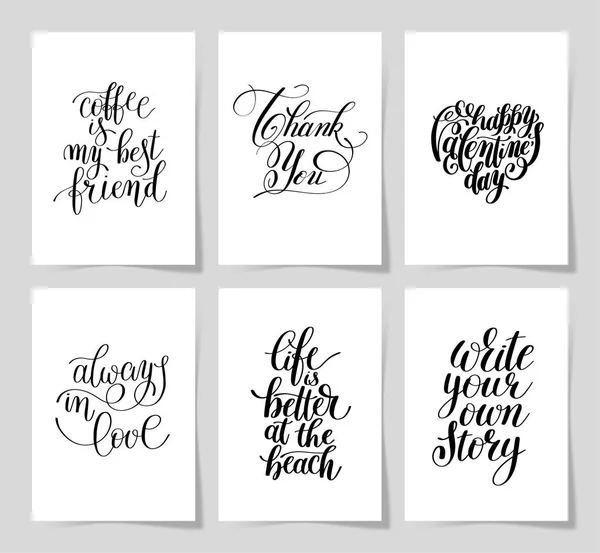 Set of 6 hand written lettering positive inspirational quote — Stock Vector