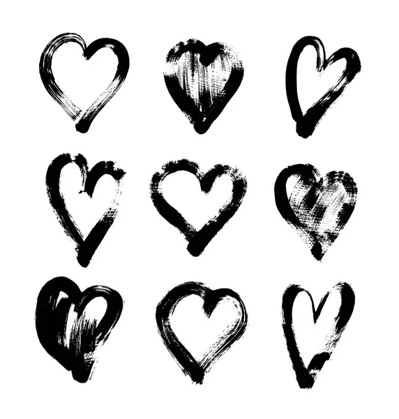 Brush stroke sketch drawing of hearts shape set to valentines da — Stock Vector
