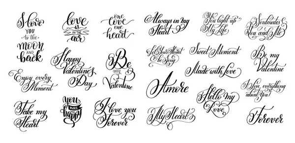 Set of black and white hand written lettering about love to vale — Stock Vector