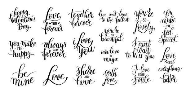 Set of black and white hand written lettering about love to vale — Stock Vector