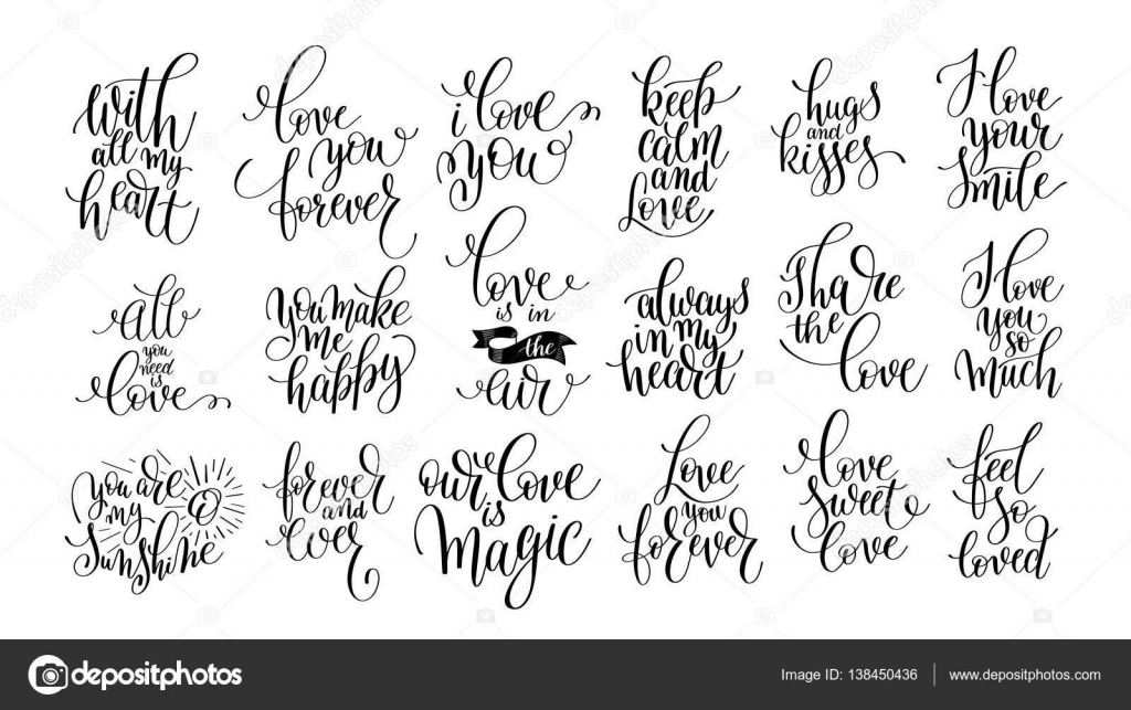 Set Of Handwritten Lettering Positive Quote About Love Stock